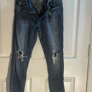 MOTHER Midnight Blue Ripped Skinny Jeans